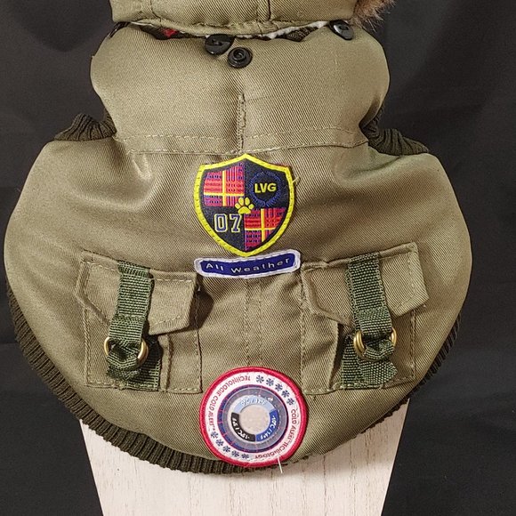 All Weather Green Hooded Dog Coat Size XS with Fleece Lining and Hood Pockets - Picture 2 of 6